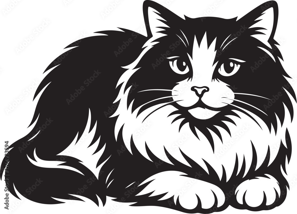 Fototapeta premium ragdoll_cat_resting_chin_on_paws_bw.eps