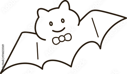 Cartoon smiling bat icon with bow tie