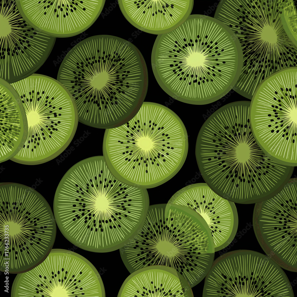 Kiwi slices seamless tropical fruit pattern vector illustration