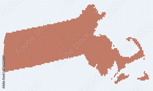 Massachusetts shape rings. State map formed by stacked circles. Massachusetts boundary shape design. Elegant vector illustration.