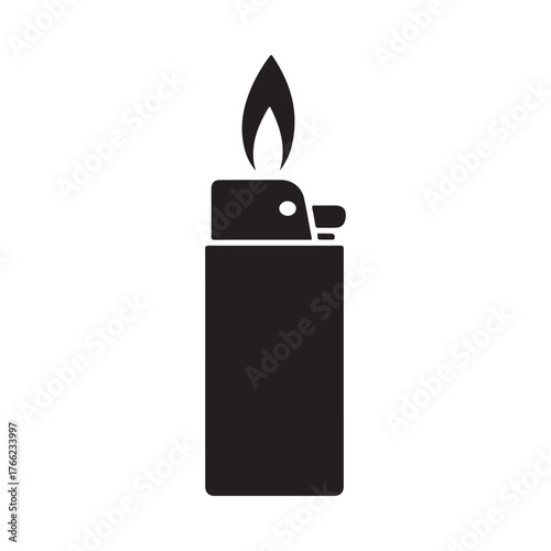 Black silhouette of a lit cigarette lighter with a flame