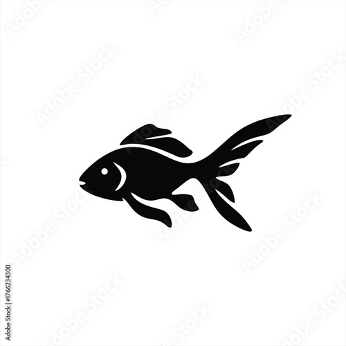 Black Goldfish Silhouette Simple Minimal Vector Icon
