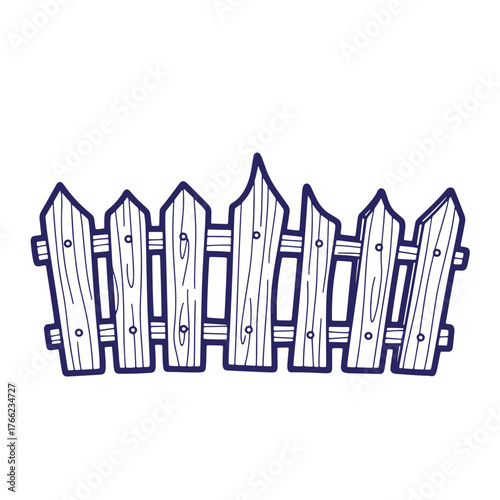 Hand drawn doodle out line image of a wooden picket fence perfect for design and decoration.