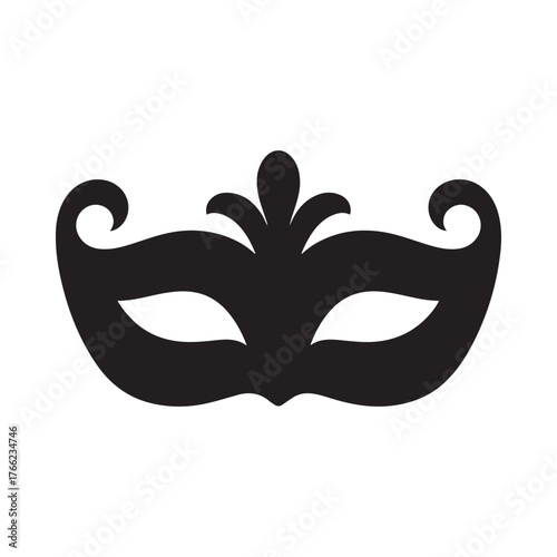 Black venetian masquerade mask silhouette isolated on white background