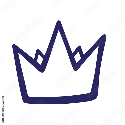 Hand drawn royal crown in deep blue outline perfect for various design uses