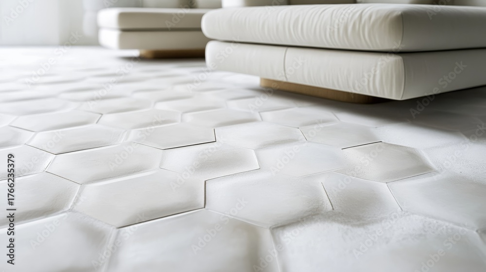 Obraz premium 51.Minimalist hexagonal geometric design, barely visible white-on-white patterns blending and gradually disappearing, offering a clean and elegant visual effect.