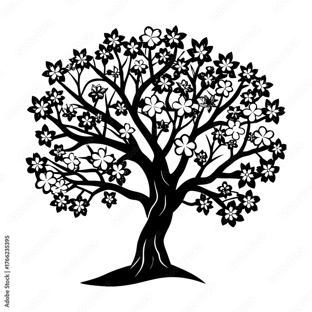 Obraz premium Tropical cherry blossom tree vector illustration silhouette scalable graphic art design