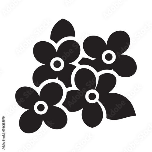 Simple black silhouette of forget me not flowers with leaves