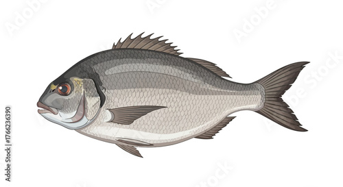 Seabream fish illustration, a detailed depiction of an oceanic creature found in saltwater environments