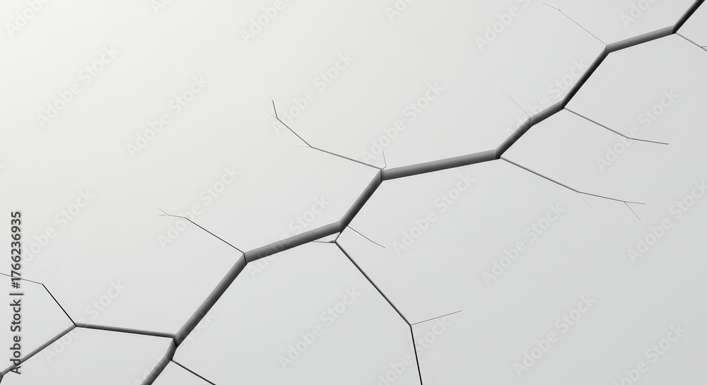 Obraz premium A sharp, clean break or fracture line shown in a pure white material. Abstract visualization of stress, failure, and structural mechanics ,failure ,geometry ,tension
