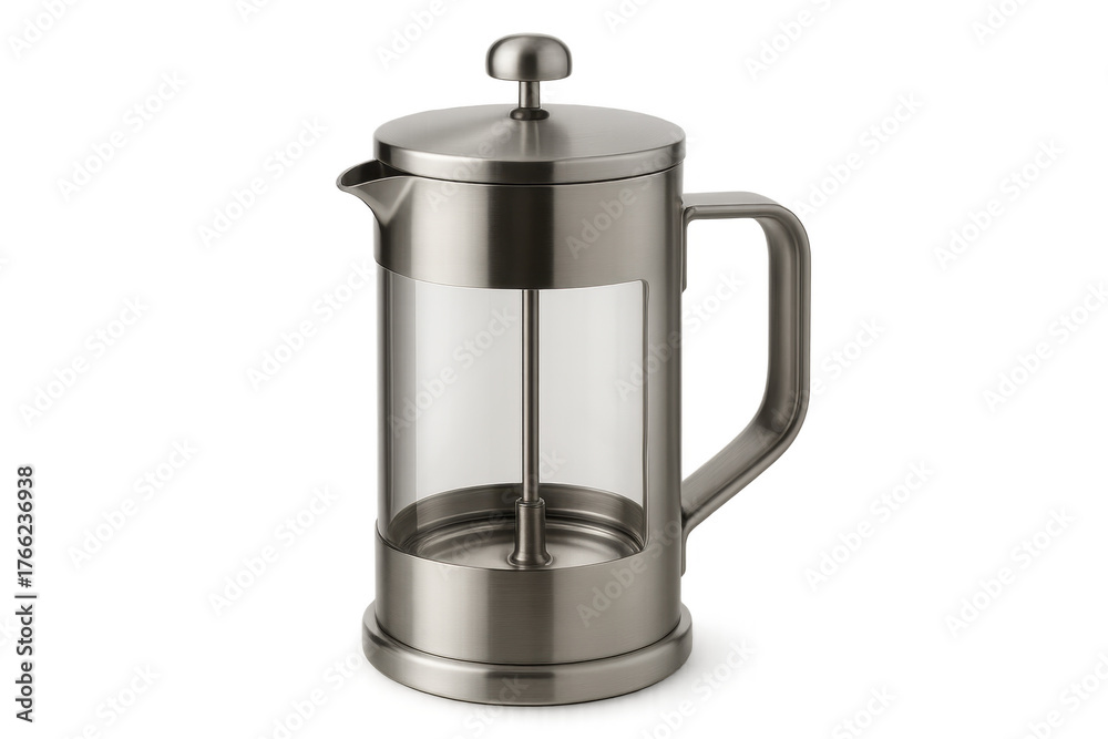 Obraz premium Stainless steel and glass french press coffee maker