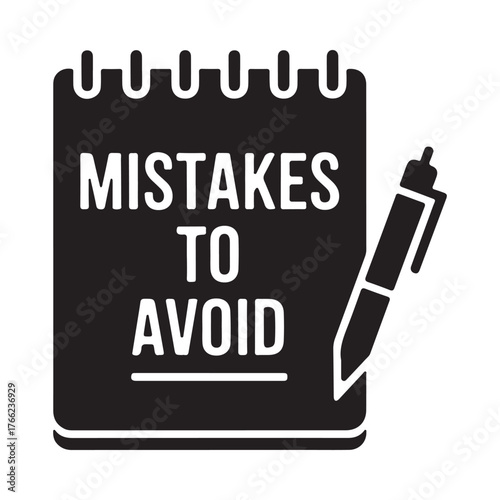 Notebook with mistakes to avoid and pen icon