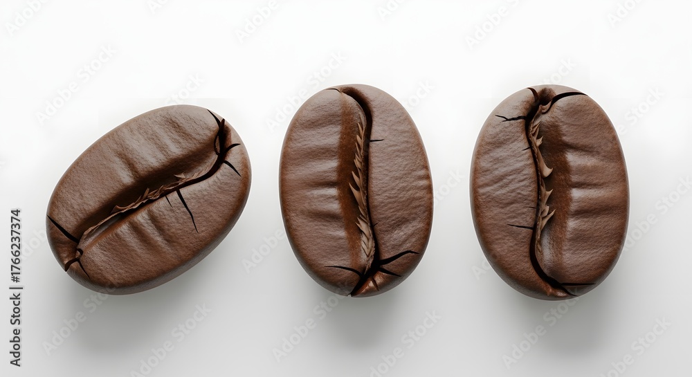 Fototapeta premium Three Realistic Coffee Beans on White