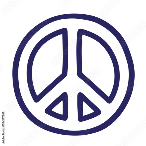 Simple dark blue doodle peace sign emblem on a white background for design