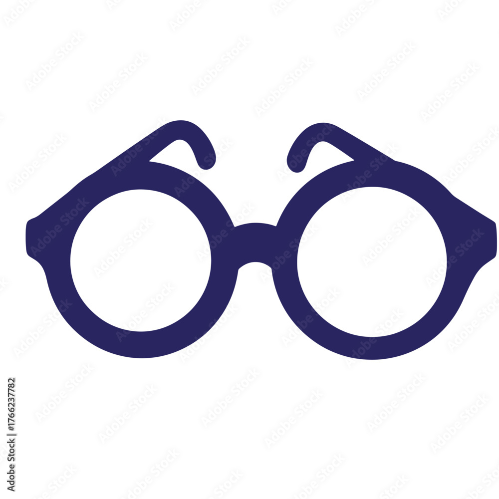 Fototapeta premium Simple dark blue doodle out line illustration of stylish round eyeglasses
