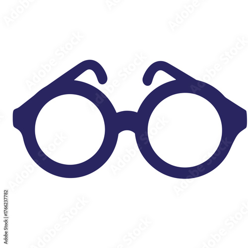 Simple dark blue doodle out line illustration of stylish round eyeglasses