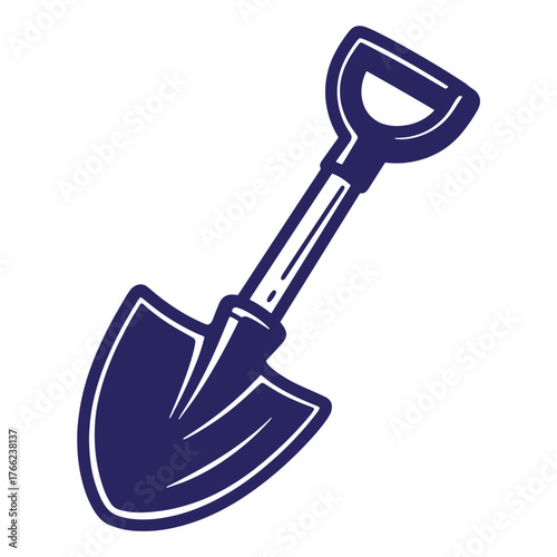 Simple dark blue doodle out line shovel vector illustration on a clean white background