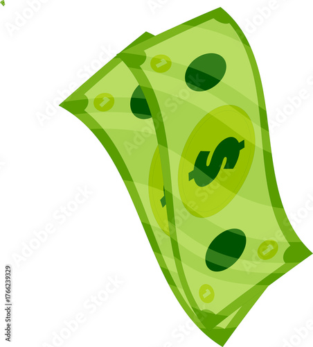 Vector illustration of a flying green dollar bill symbolizing cash flow, income, or financial movement. Perfect for finance, banking, and investment design concepts.