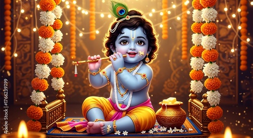 Happy Krishna Janmashtami. Little Lord Krishna three.