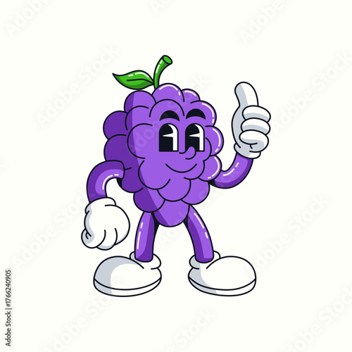 Retro Cartoon grape Vector illustration hand drawn