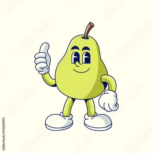 Retro cartoon pear Vector illustration hand drawn