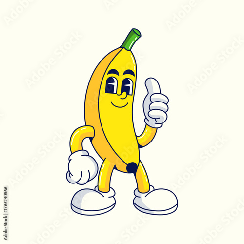 Retro cartoon banana Vector illustration hand drawn