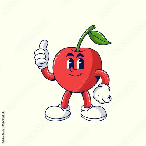 Retro cartoon cherry Vector illustration hand drawn