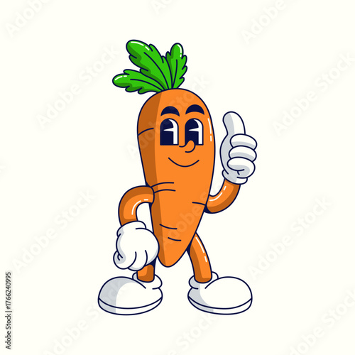 Retro Cartoon carrot Vector illustration hand drawn