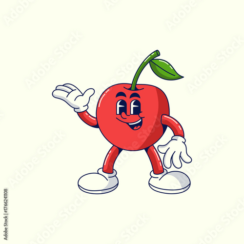 Cartoon retro cherry Vector illustration hand drawn