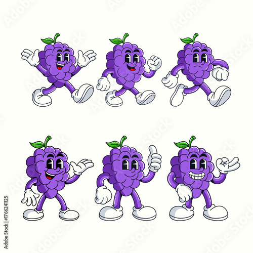  Cute Cartoon sheet grape Vector illustration hand drawn