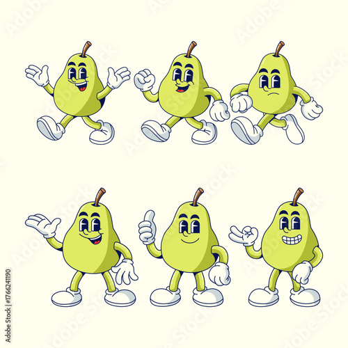  Cute cartoon sheet pear Vector illustration hand drawn