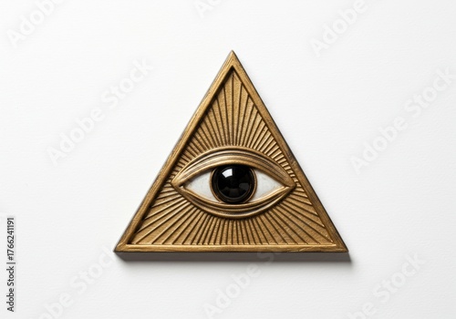 Golden triangular design with the all seeing eye, casting shadows