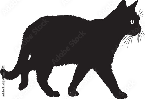 Graceful black cat silhouette walking profile view simple clean design animal pet domestic feline creature art