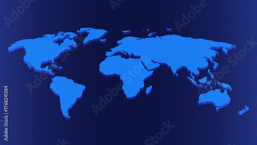 3D Isometric World Map on Blue Background – Global Geography Vector Illustration for Technology and Business Design