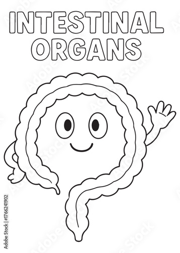 coloring book smiling intestine waving for kids anatomy fun design