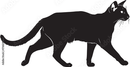Elegant black cat silhouette in motion capturing graceful strides and alert posture ideal for diverse design applications