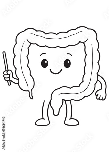 coloring book cute intestine holding pointer for kids educational activity illustration