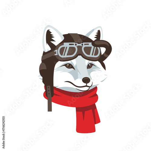Fox Aviator with Goggles and Scarf, Cartoon Animal Character.