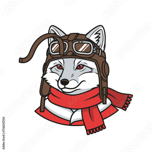 Fox Pilot with Goggles and Scarf Illustration.