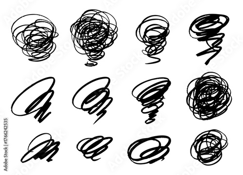 もやもや、不安、ぐるぐる、ストレスの手書きイラスト