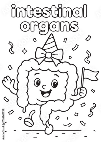 coloring book intestine party celebration hat cartoon anatomy fun activity