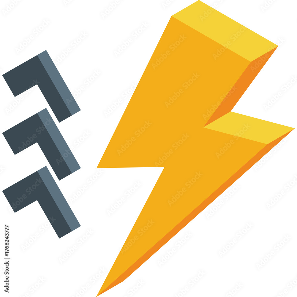 Fototapeta premium Energetic Orange Bolt Symbol With Three Gray Arrows Motion Graphic Element On White Background