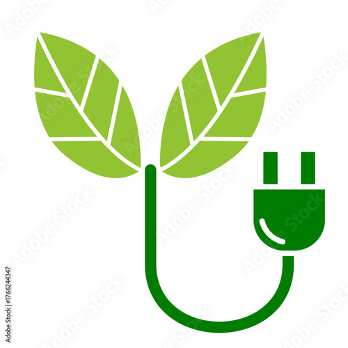 Green Energy Plug Icon Element For Design
