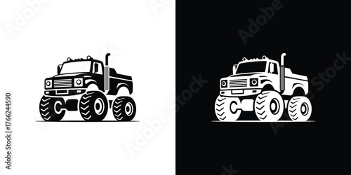 Isolated Truck Silhouette With Big Tires on White Background Automotive Vehicle