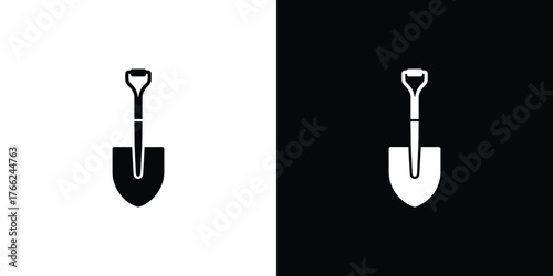 Shovel Silhouette Icon Design, Flat Style Shovel in Black and White Isolated