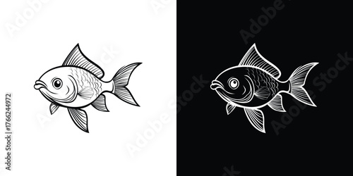 Symmetrical Fish Outlines, Black on White, White on Black, Aquatic Animal Art