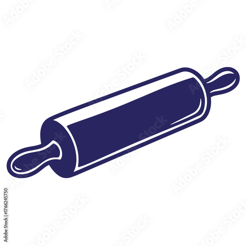 Vector illustration of a simple dark blue rolling pin isolated on white background doodle out line