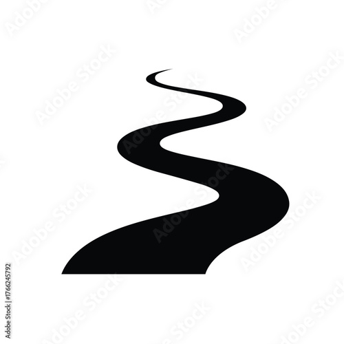 Winding Curvy Road or River Path Black Silhouette Vector