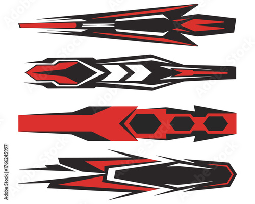 Racing stripe vector set for sports cars and vehicles, modern graphic design elements for high performance automotive wrap, speed inspired decorative decals illustration