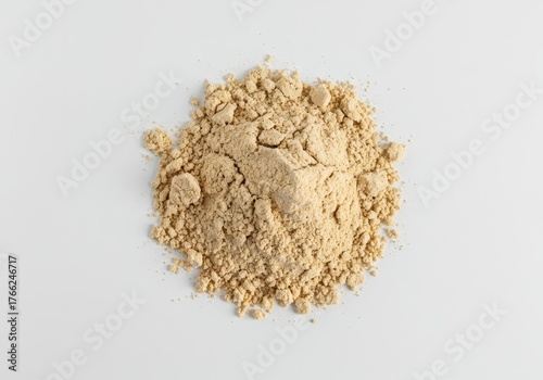 Pure vegan protein powder ingredient isolated on a clean white background, highlighting healthy plant-based nutrition and dietary supplement needs ,powder ,concentrate ,simple